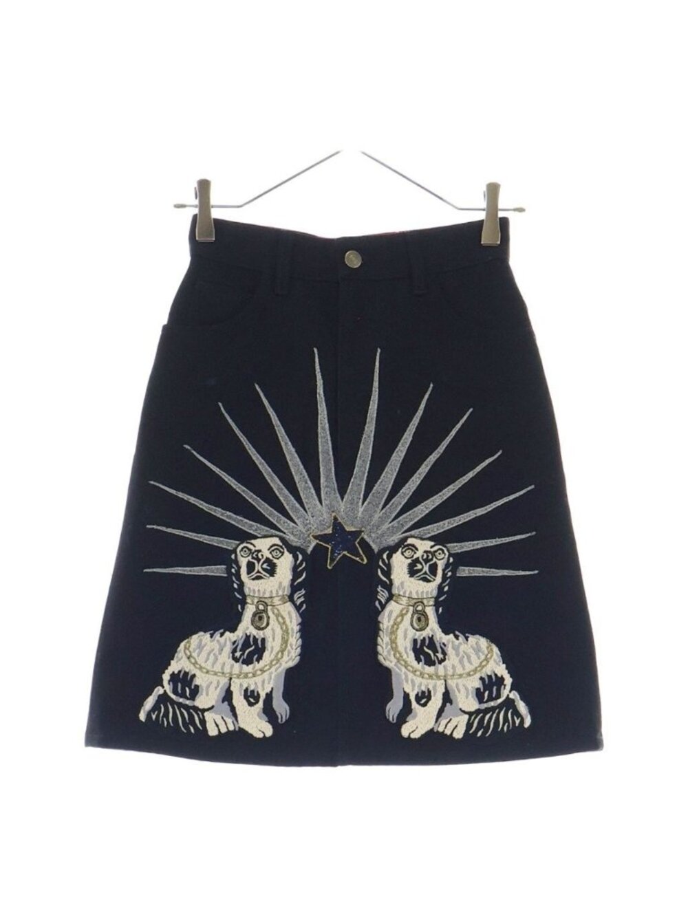 Gucci Sequins Embroidery Denim Skirt Black XR